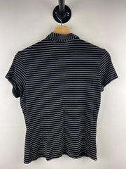Vintage Mark Edwards Golf Black & White Striped Button-Up Women’s Polo Shirt
