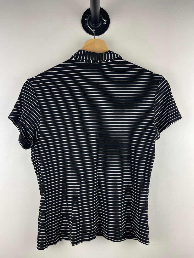 Vintage Mark Edwards Golf Black & White Striped Button-Up Women’s Polo Shirt