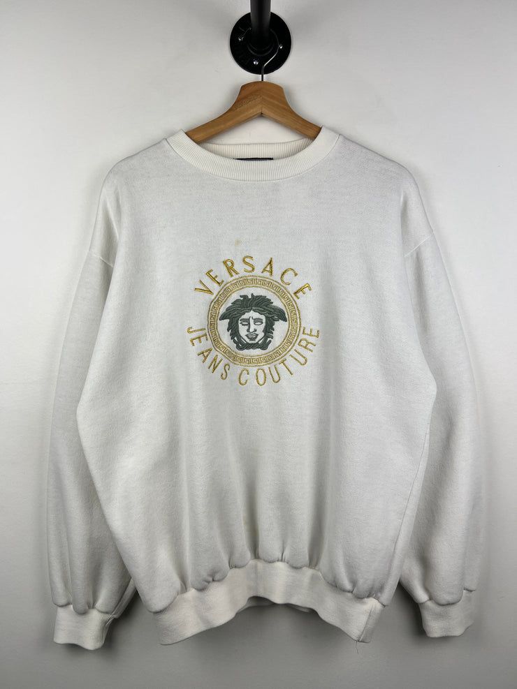 Vintage 90s Versace Jeans Couture Embroidered White Crewneck