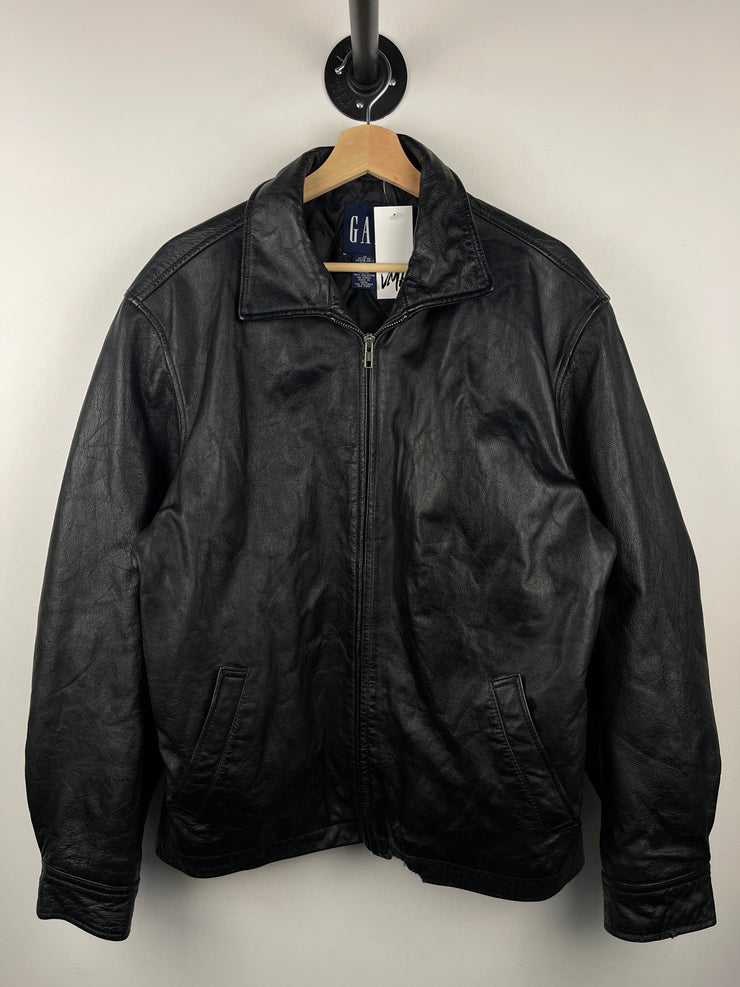 Vintage 90s Gap Cropped Straight Cut Black Leather Jacket