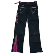 Vintage Tripp NYC Black & Hot Pink Plaid Flared Bondage Rave Women's Pants
