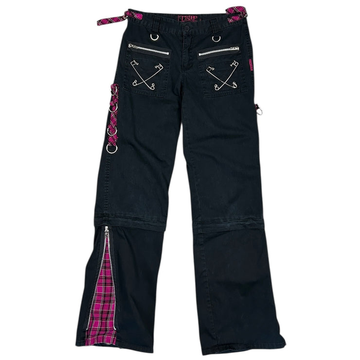 Vintage Tripp NYC Black & Hot Pink Plaid Flared Bondage Rave Women&