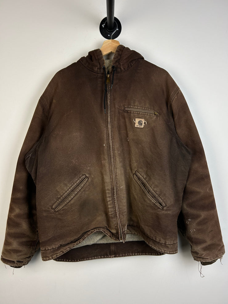 Vintage Carhartt Detroit Sherpa Lined Hooded Dark Brown Jacket J141 DKB