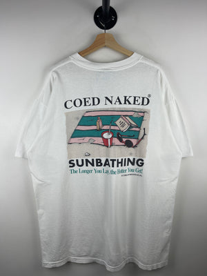 Vintage 90s Coed Naked Sunbathing White Tee