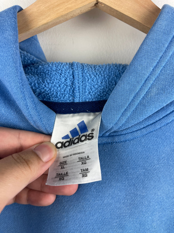 Vintage Adidas Spellout Embroidered Baby Blue Hoodie
