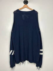 Off White Distressed Logo Intarsia Navy Knit Sweater