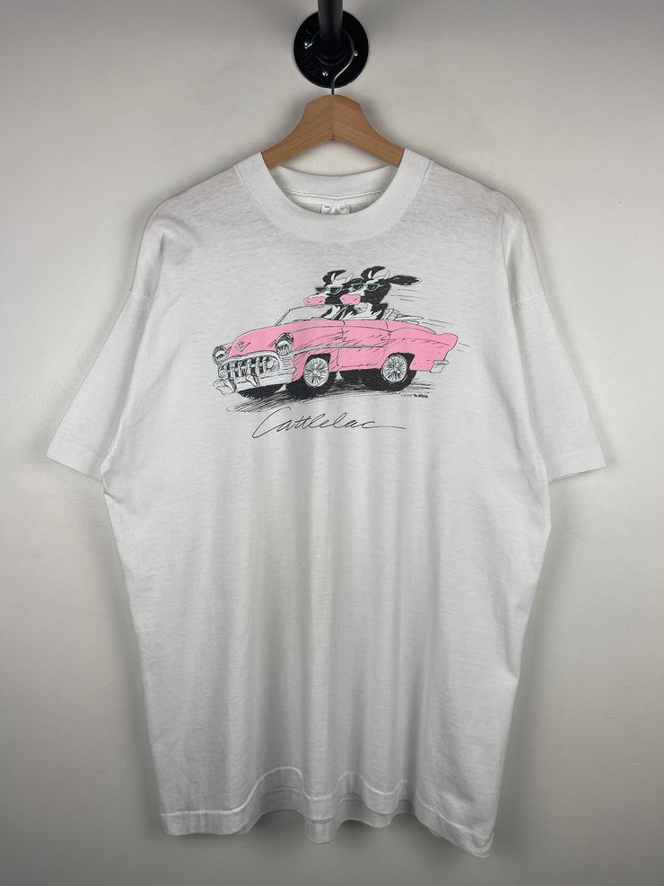 Vintage 90s Cadillac Cattilac Cows White Tee