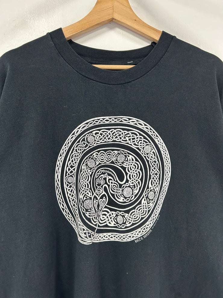 Vintage 1992 Celtic Designs Serpent Art Black Tee