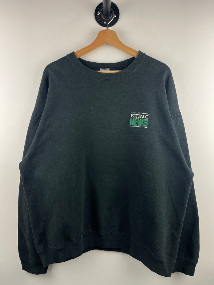 Vintage 90s The Buffalo News Embroidered Black Crewneck
