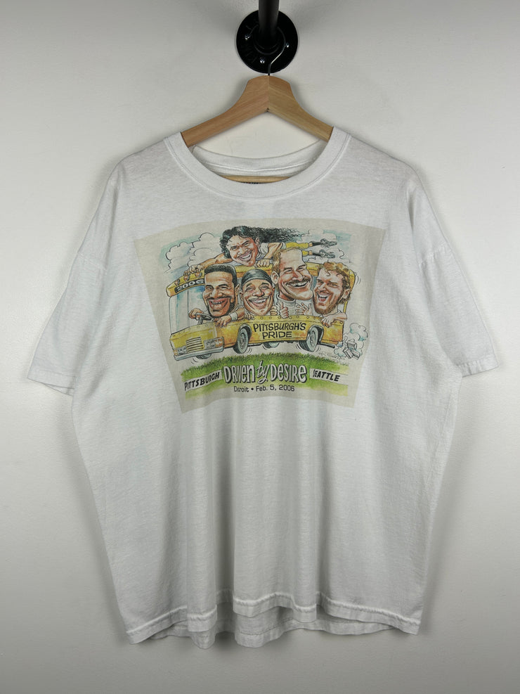 Vintage NFL Pittsburgh Steelers Newpaper Party Bus White Tee