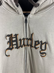 Vintage Hurley Skateboards Surfing Beige & Brown Fleece Lined Zip Up Hoodie