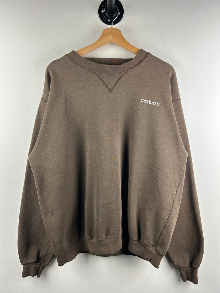 Vintage 90s Carhartt Spellout Embroidered Brown Crewneck
