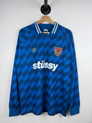 Stussy Checkered Blue Long Sleeve Soccer Jersey
