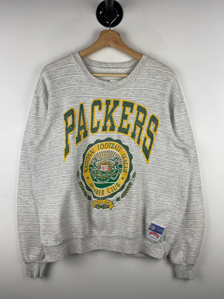 Vintage 90s NFL Nutmeg Green Bay Packers Striped Grey Crewneck