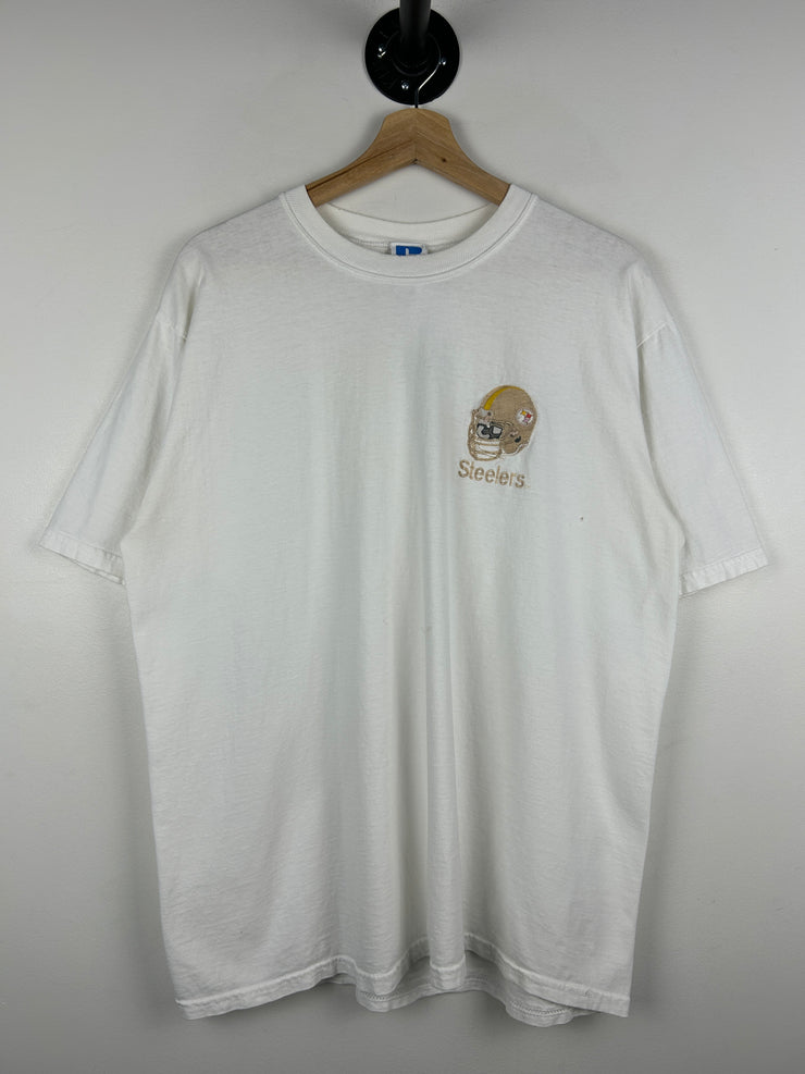 Vintage 90s NFL Russell Athletic Pittsburgh Steelers Embroidered White Tee