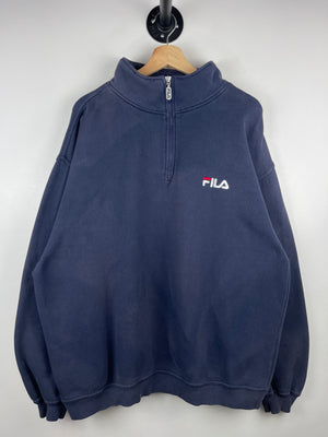 Vintage 90s Fila Embroidered Navy Quarter Zip Sweater