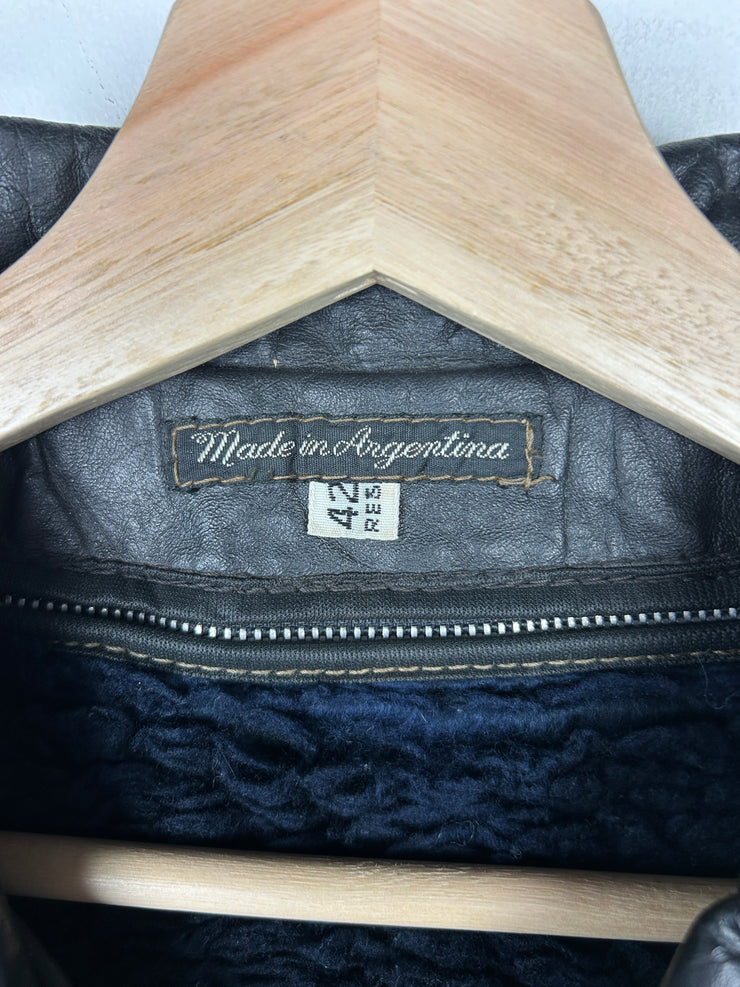 Vintage 80s Sears The Leather Shop Dark Brown Cropped Leather Jacket