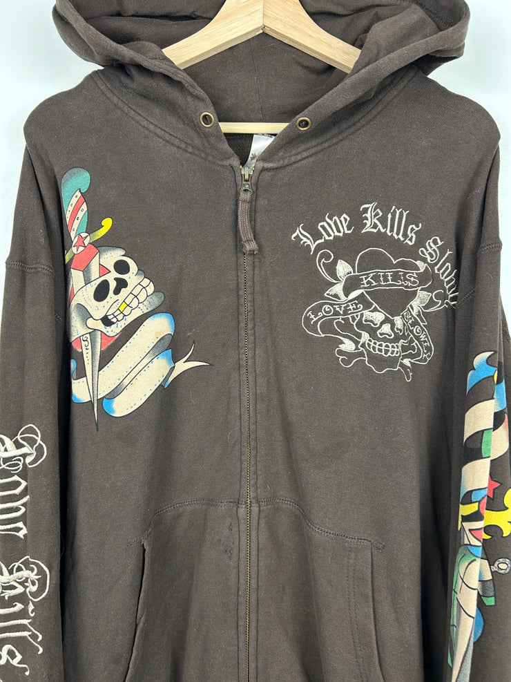 Vintage Y2K Love Kills Slowly Brown Zip Up Hoodie