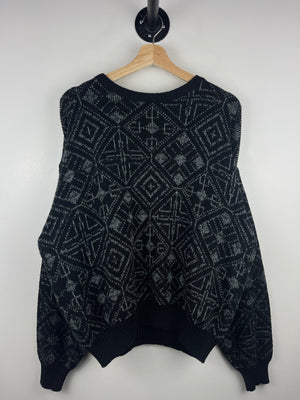 Vintage 90s Blox Pattern Black Knit Sweater
