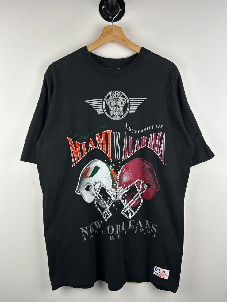 Vintage 90s Sugar Bowl Miami VS Alabama Football Black Tee