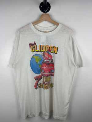 Vintage 80s Nascar Bob Gliden Ford Goodyear Tires White Tee
