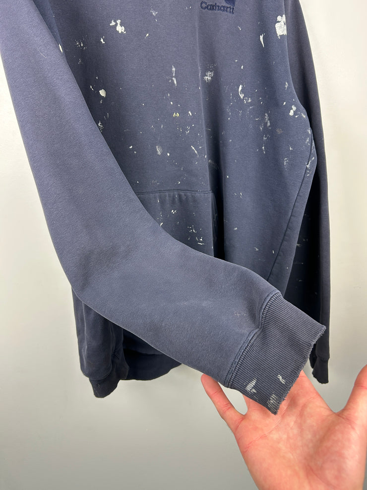Vintage Carhartt Embroidered Paint Splattered Navy Hoodie