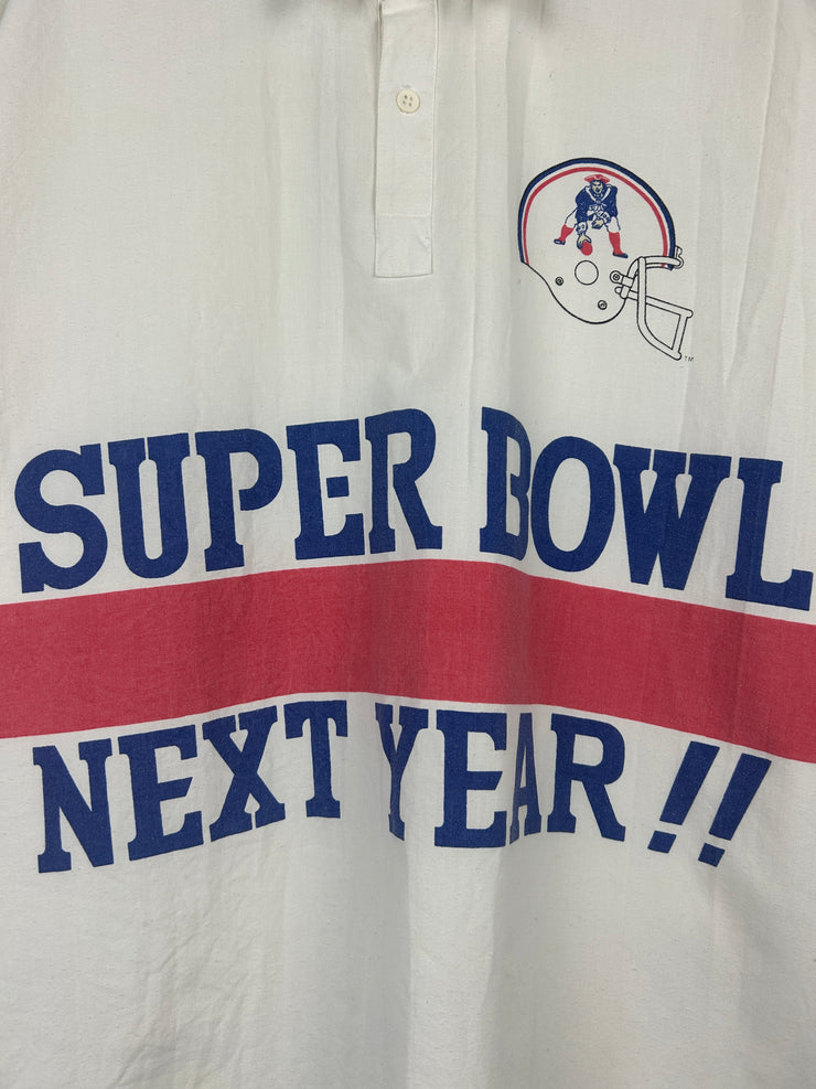 Vintage 80s NFL Cliff Engle New England Patroits Super Bowl White Collared Jersey
