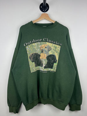 Vintage 90s Outdoor Classic Labrador Retrievers Thrashed Green Crewneck