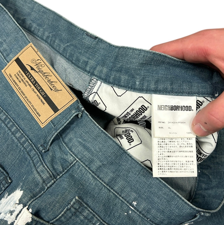 Neighborhood Paint Splattered Baggy Blue Denim Jeans