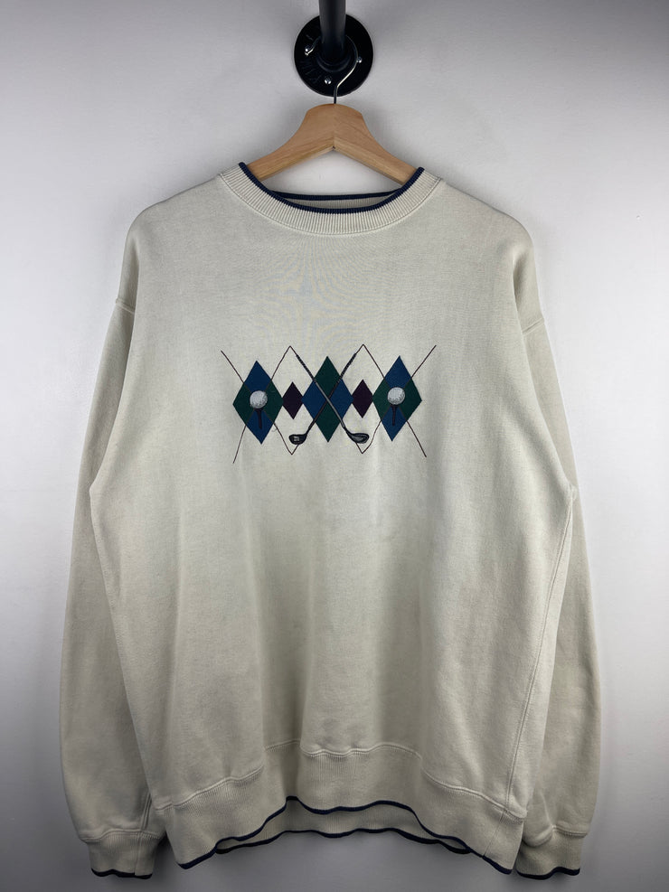 Vintage Croft & Barrow Golf Embroidered Cream Crewneck