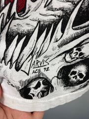 Vintage 90s Jarvis Ace Skull All Over Print White Tee