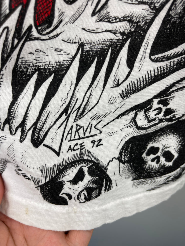 Vintage 90s Jarvis Ace Skull All Over Print White Tee