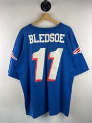 Vintage 90s NFL Logo 7 New England Patriots Bledsoe Blue Football Jersey