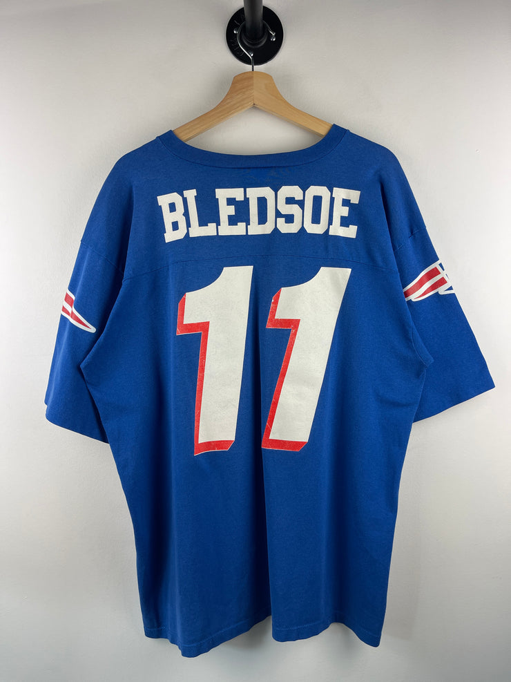 Vintage 90s NFL Logo 7 New England Patriots Bledsoe Blue Football Jersey