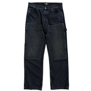 Amiri Straight Leg Panned Debossed Double Knee Black Denim Jeans