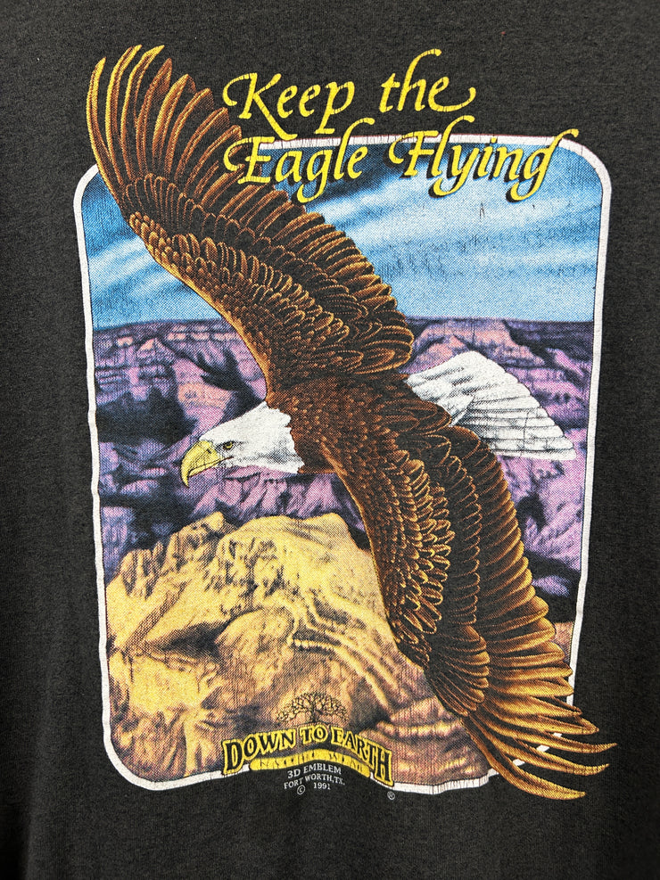 Vintage 90s 3D Emblem Keep The Eagle Flying Black Tee
