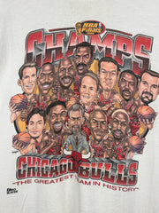 Vintage 90s NBA Pro Chicago Bulls Caricature Championship White Tee