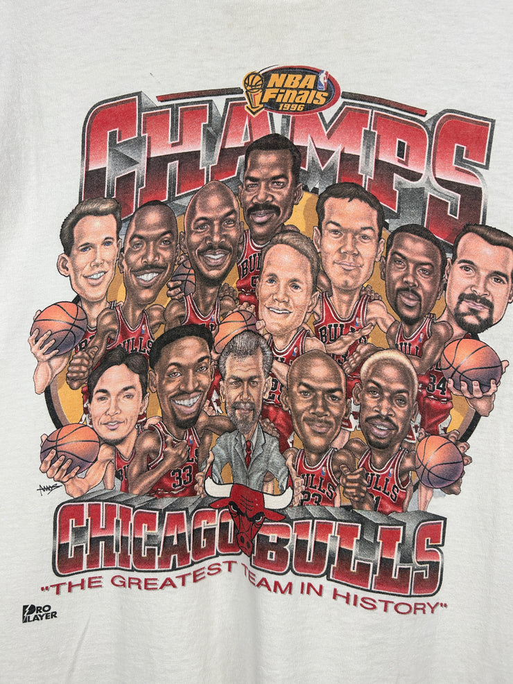 Vintage 90s NBA Pro Chicago Bulls Caricature Championship White Tee
