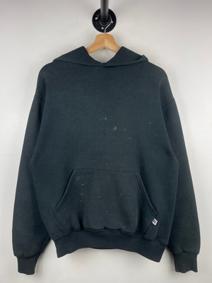 Vintage 90s Russell Athletic Blank Faded Paint Splattered Black Hoodie