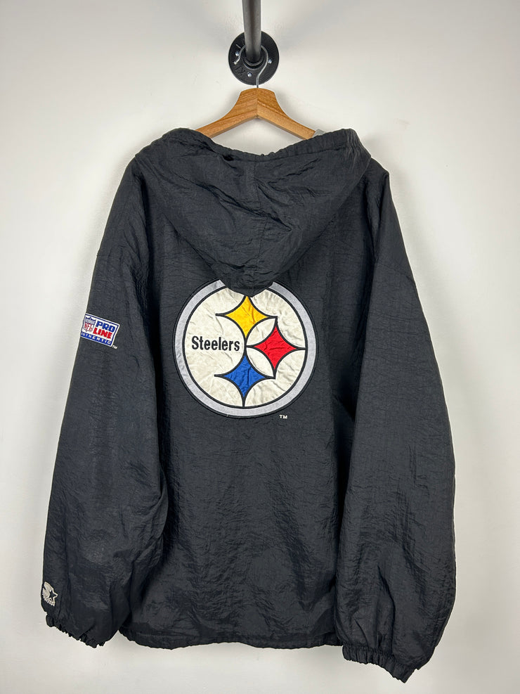 Vintage 90s NFL Starter Pro Line Pittsburgh Steelers Black Hooded Jacket