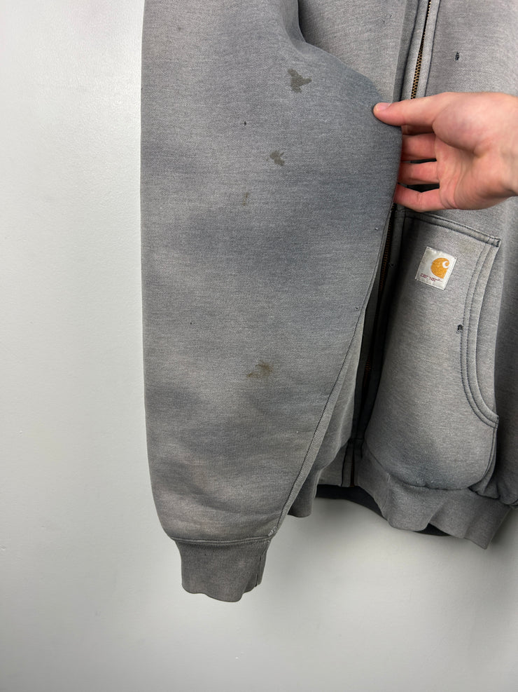 Vintage 90s Carhartt Patch Thermal Lined Faded Grey Zip Up Hoodie
