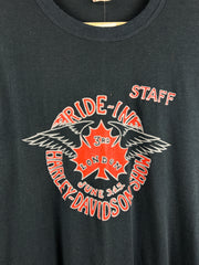 Vintage 80s Harley Davidson London Show Staff Black Ringer Tee