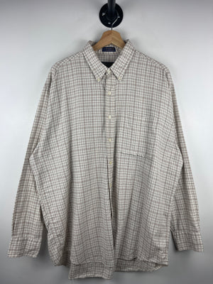 Vintage 90s Chaps Ralph Lauren Plaid Beige Long Sleeve Button Up Shirt