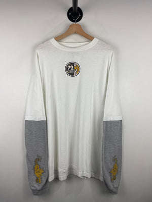 Vintage 90s Ocean Pacific Surfing Tiger Double Layered White & Grey Long Sleeve
