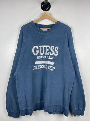 Vintage 90s Guess Jeans USA Los Angeles Faded Blue Crewneck