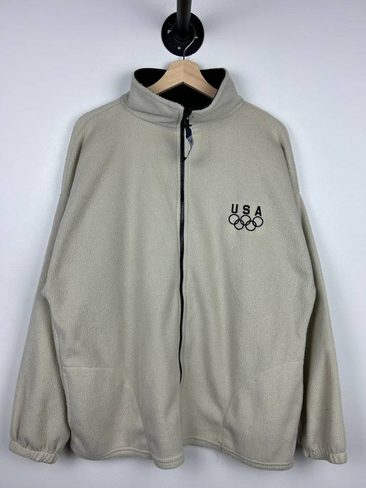 Vintage 90s USA Olympics Cream Zip Up Fleece