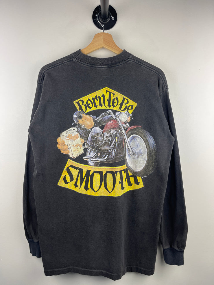 Vintage 90s Camel Smokes Born To Be Smooth Motorcycle Black Long Sleeve
