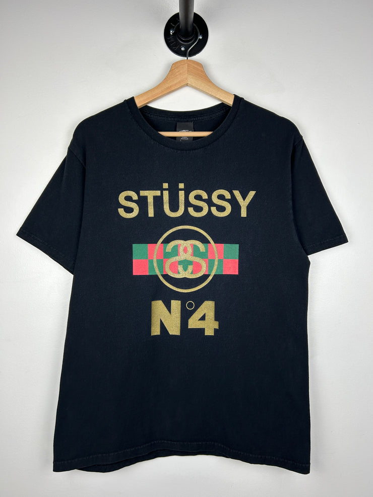 Stussy N4 Red & Green Stripe Black Tee