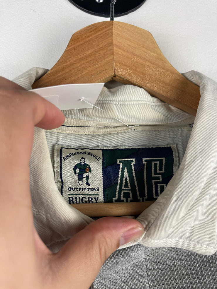 Vintage 90s American Eagle Grey & Green Striped Polo Rugby Long Sleeve