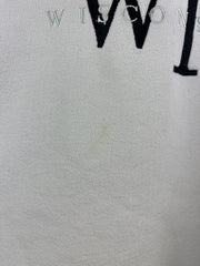 Vintage 90s Wisconsin Embroidered White Crewneck